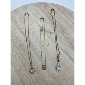 Lot 3 Mixed Brand Necklaces Gold Tone Heart Cross MK Teardrop Womens Jewelry